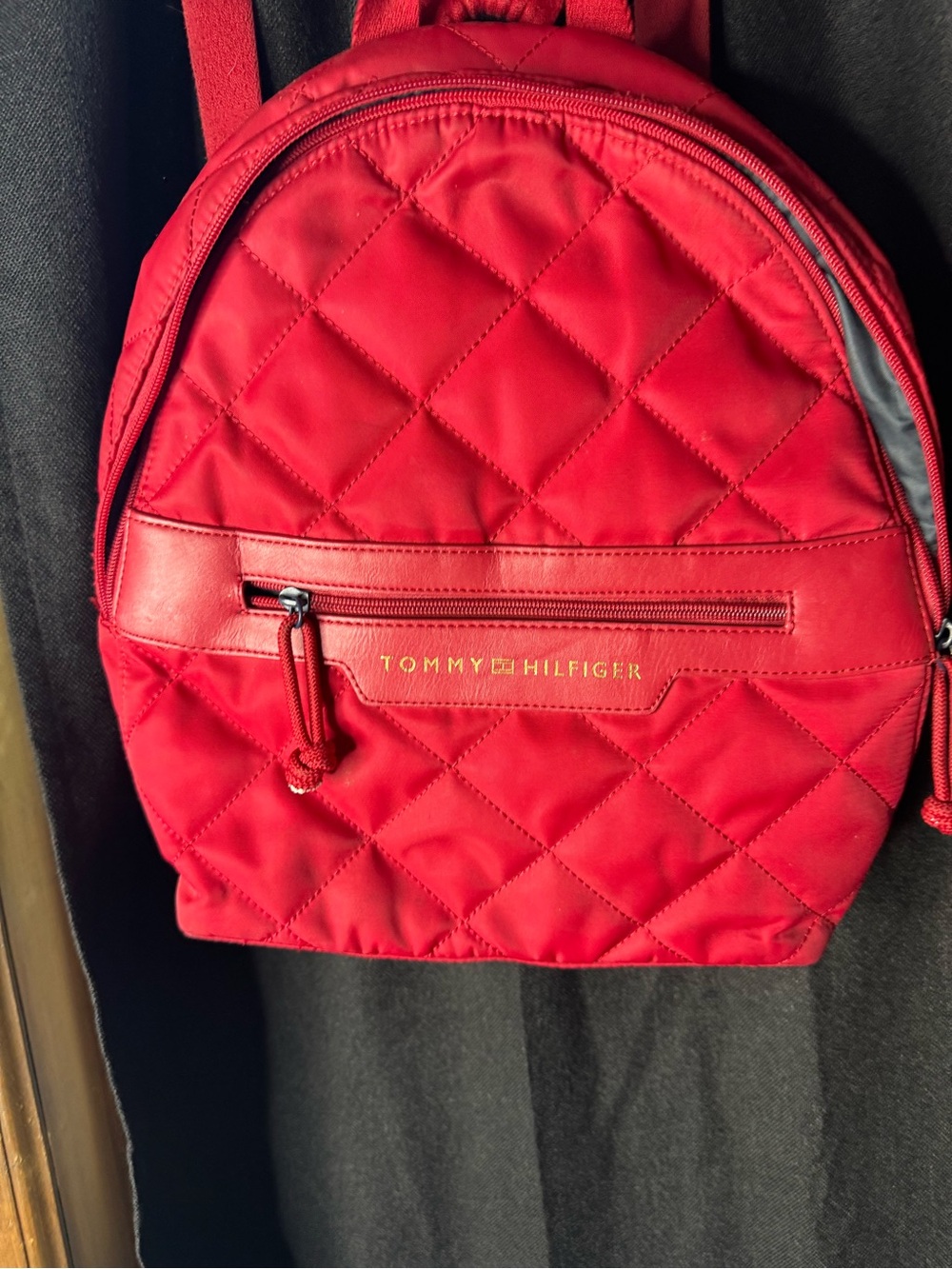 Tommy Hilfiger Quilted Red Mini Backpack with Gold Logo